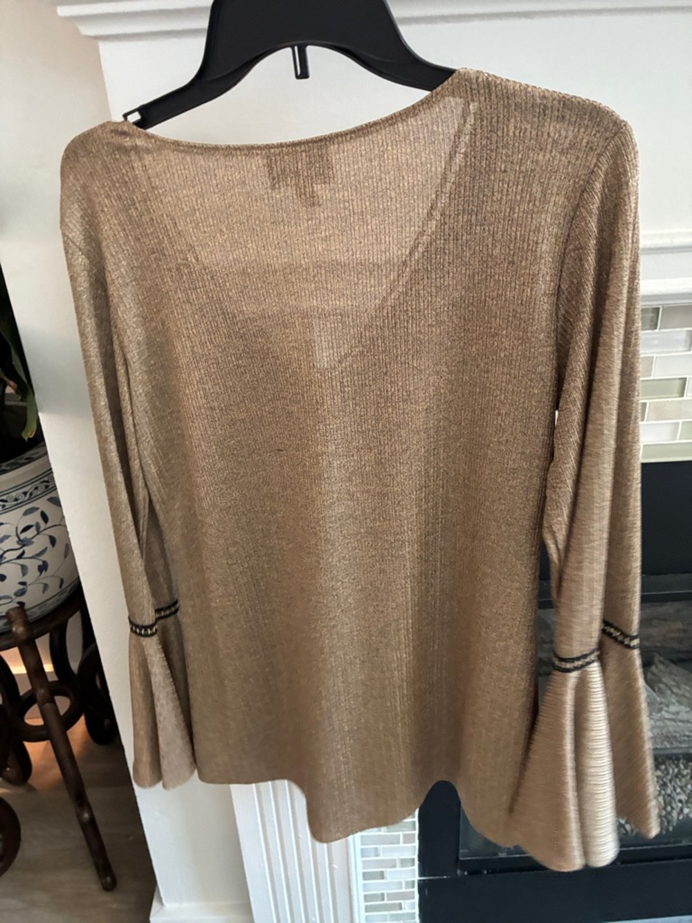 Atina Cristina Gold V-Neck Bell Sleeve Blouse - Picture 2 of 4